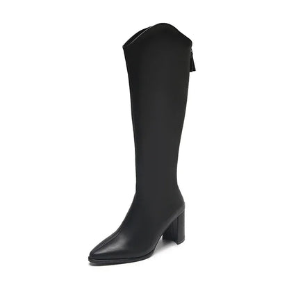 Plus size 34-43 Nuove stivali da donna con cerniera spessa con tacchi alti semplici Stivali invernali autunnali Stivali invernale