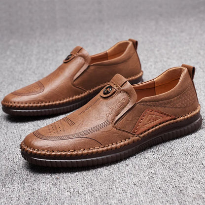 Man retro penny handgemaakte loafer echte koesleer niet-slip zachte klassieke schoenen naaien comfortabel casual slip-on lente zomer