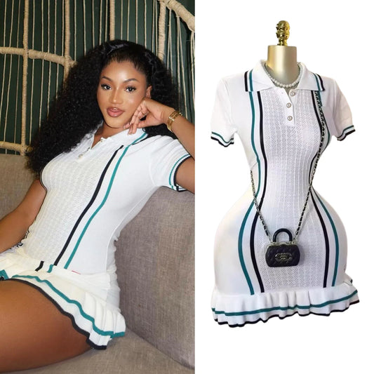 Yuoomuoo šik modni seksi paket boki pletena mini obleka 2025 poletna vintage zavrnitev ovratnika ruffled zabava obleka Streetrwear