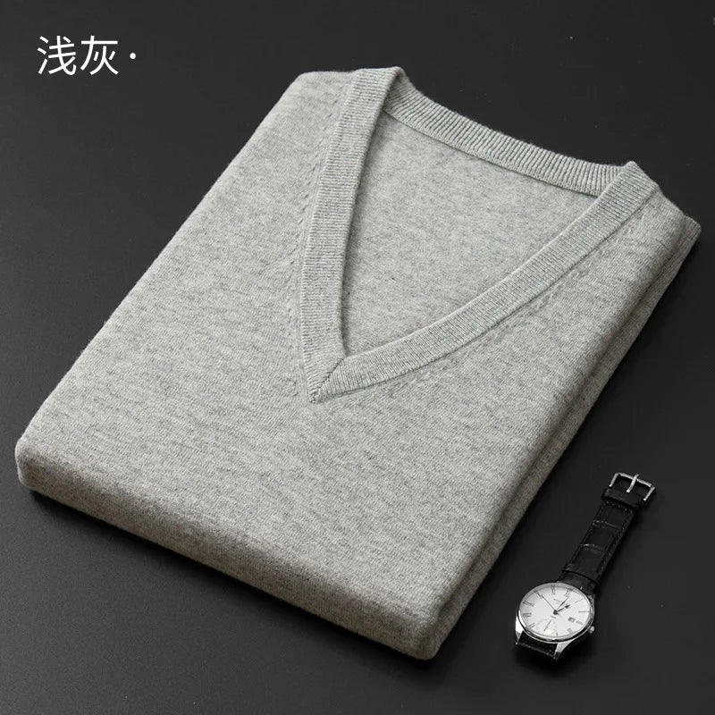 Cashmere Cotton Blend Classic V-Neck Pullover Men Sweater 2025 Autumn Winter Work Casual All-match Jumper Male Knitted Sweaters
