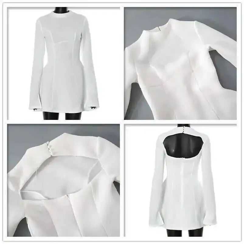 Avrilyaan Button Backless Bodycon Short Sexy A-line Dress Women Nightclub Party Dress Long Sleeve Mini Autumn Dress Vestidos