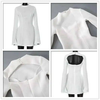 Avrilyaan Button Backless Bodycon Short Sexy A-line Dress Women Nightclub Party Dress Long Sleeve Mini Autumn Dress Vestidos