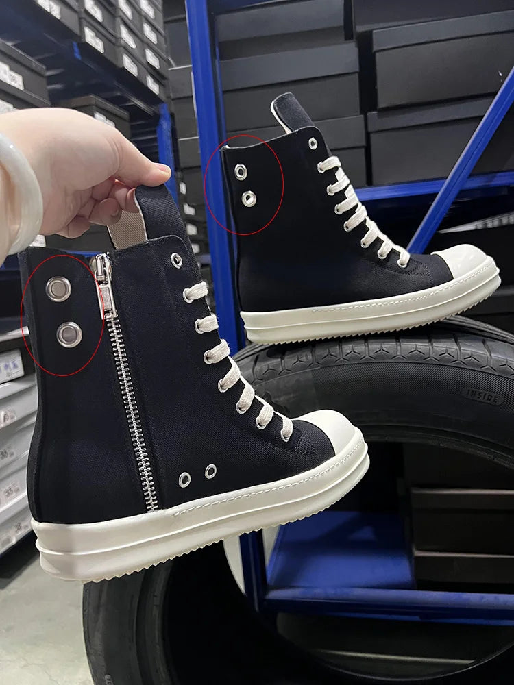 Casual skor män mode par ro hexagon lyx designer tjock sula svarta kvinnor platt zip ankel stövlar hög topp duk sneakers