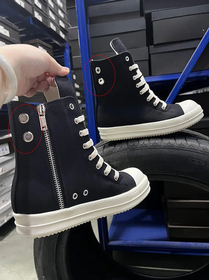 Casual skor män mode par ro hexagon lyx designer tjock sula svarta kvinnor platt zip ankel stövlar hög topp duk sneakers