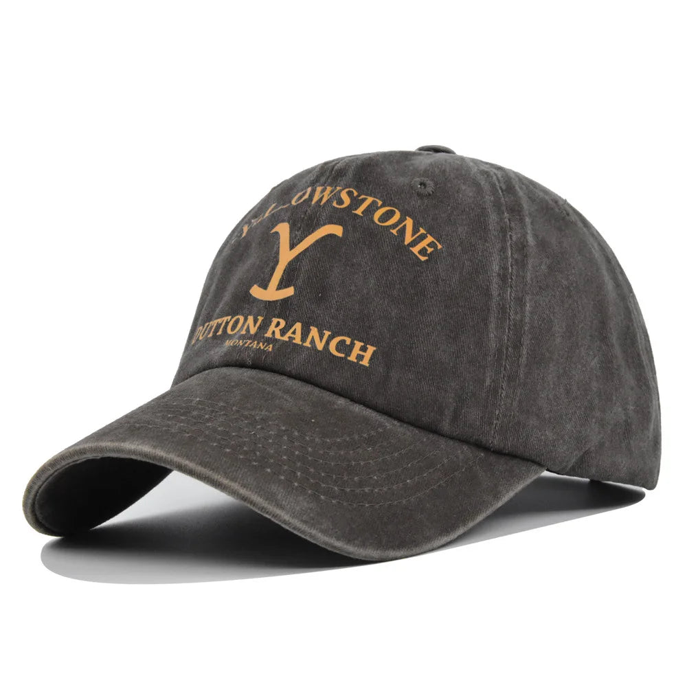 Yellowstone Dutton Ranch letter print pattern vintage baseball cap for men and women, fashionable and simple curved brim hat