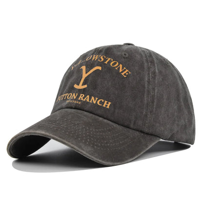 Yellowstone Dutton Ranch letter print pattern vintage baseball cap for men and women, fashionable and simple curved brim hat