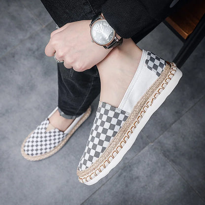 Mænd lærred afslappet sko til mand forår sommer mode rutede flade fiskersko Nye design slip-on loafers