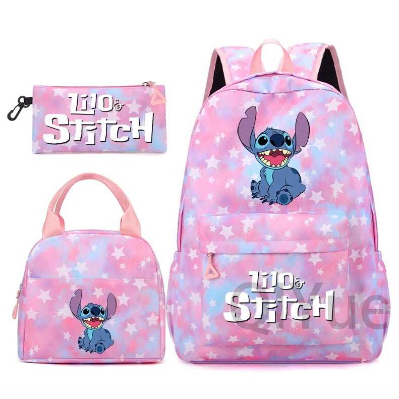 Disney Lilo Stitch Backpack Set for Girl Teen Student Back To School Knapsack Women Rucksack Mermaid Style Lunch Bag Pencil Case