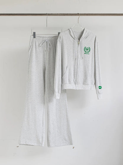 Buchstabe Stickerei Sweatpant 2 Stück Set Frauen Langarm Reißverschluss Kapuze -Sweatshirt Herbst Casual Draw String Terry Jogginghose Set Set