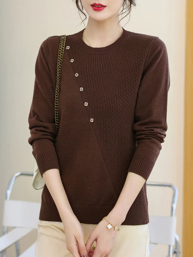 YISU College style Women Sweater O-Neck Knitted pullove long sleeves Female soft Jumper Casual solid color Women clothing