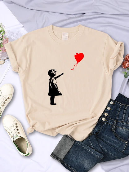 Let’s Fly Love Balloons estampados Camiseta para mujer Softación suave transpirable Manija corta Hip Hop Tendencia Tops ropa de camiseta femenina casual