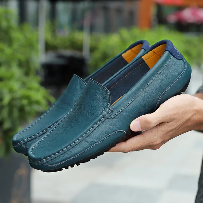 Skutečná kůže prodyšná mokující mocasins neformální mokasíny kožené boty pro muže sklouznou na formální italskou jízdu plochý chaussure homme
