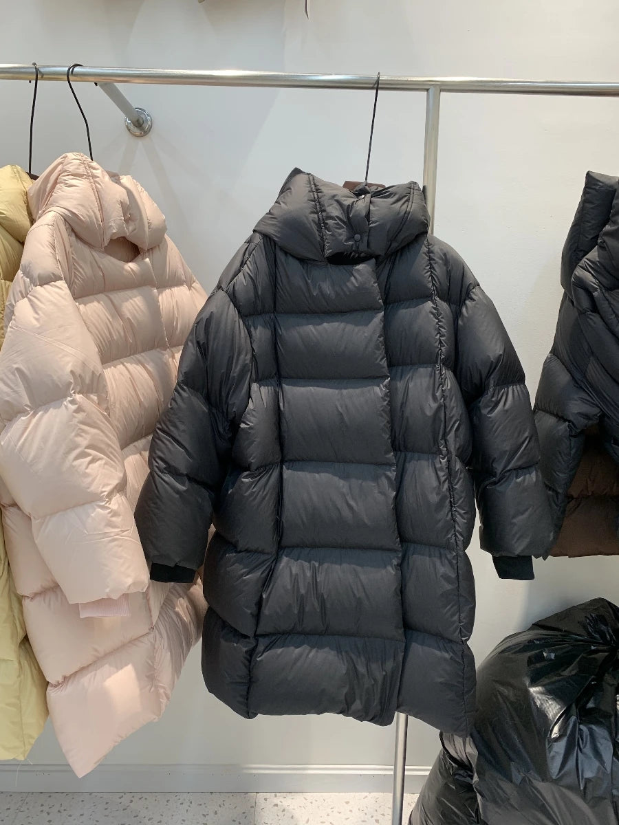 Women's Winter New High-end Luxury White Duck Down Long Casual Loose Down Jacket Coat Comfortable Warm Puffer Jacket Women Trend