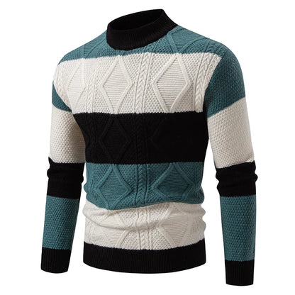 Mode patchwork gebreide trui heren herfst winter mock nek lange mouw gebreide pullovers heren jeugdige vitaliteit casual trui