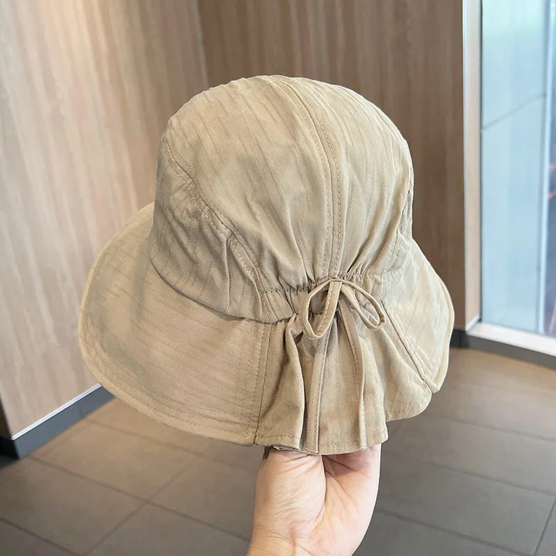 Women's Spring Summer Bow Knot Fisherman Hat Basin Sun Sunscreen Bucket Hat Fashion Sun Hat Cap H11