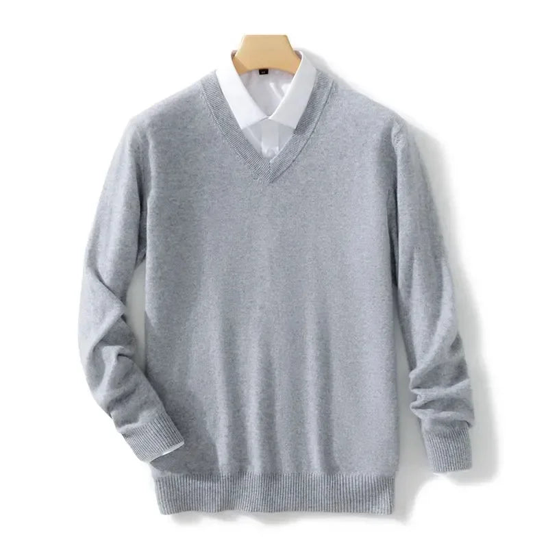 Soft Cashmere Sweater Men's Clothing Autumn Winter Pullover Business Casual Bottom V-neck Knitted Woolen Slim Fit Knitwear Male