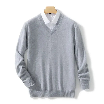 Soft Cashmere Sweater Men's Clothing Autumn Winter Pullover Business Casual Bottom V-neck Knitted Woolen Slim Fit Knitwear Male