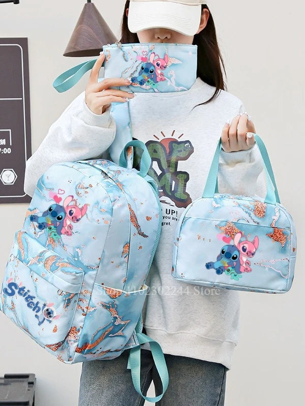3Pcs Disney Lilo & Stitch Backpack for Girl Student Teenager Anime Print Children Rucksack Birthday Gift Women Casual School Bag