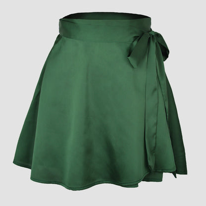 Wrap Green Satin Mini Skirt WomenRuffle Black Vintage Style Korean SilkPink Skirts Short Kawaii Lolita ClothingSummer Beach