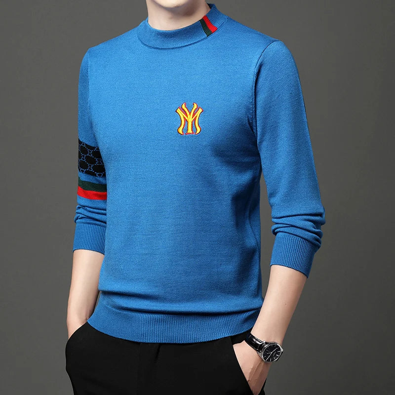 Mode ny 2023 Autumn Winter Casual broderi stickade tröjor tröjor designer o-hals varm jumper män kläder ropa hombre