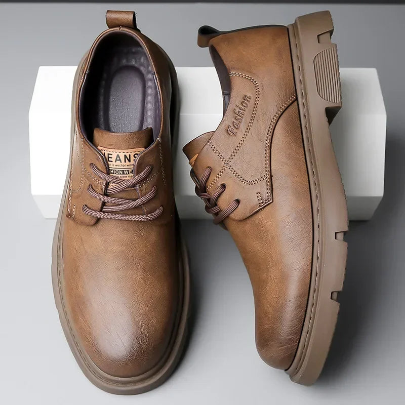 Cow Leather Autumn Platform Shoes for Men Fashion Casual New Designer Derby Shoes Male Low Top Work Ankel Boots Men