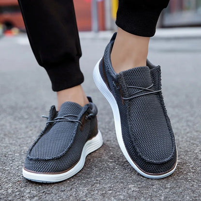 Fujeak Men's Breathable Casual Canvas Slip Shoes Comfort Slip-on Male Loafer Soft Loafers Lightweight Working Shoes