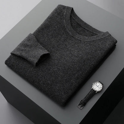 Mvlyflrt 100% puro suéter de lana merino para hombres tops de columna de cuello redondo otoño suéter de color sólido delgado versátil básico
