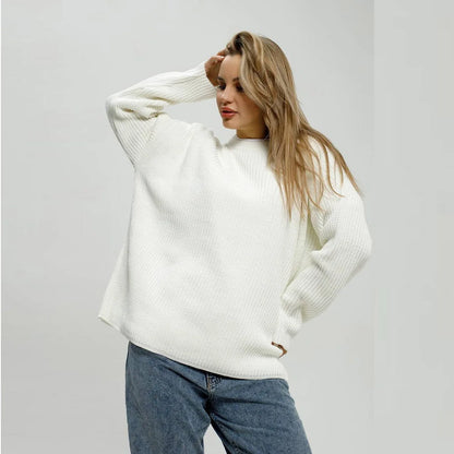 Grundlæggende sweatere til kvinder, der er overdimensioneret O -halsstrikede pullovers efterår vinter løs toppe kvinders jumper lyseblå trøjer store