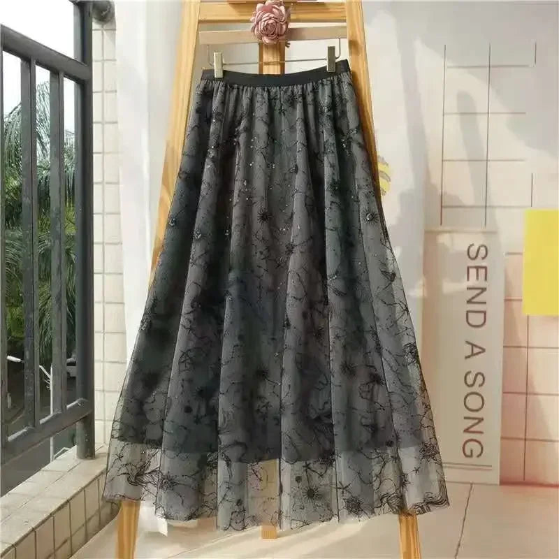 Woman Clothing Casual Elegant Summer Embroidery Streetwear Party Y2k Skirt Fashion Clothes Vintage Long Skirt Ethnic Style