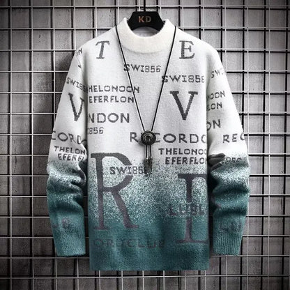2024 suéter masculino coreano otoño invernal de la moda hombres elementos ingleses suéter sweater casual suéter de cuello