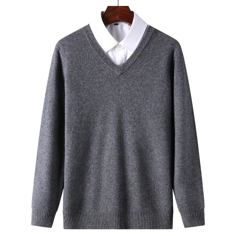 Cashmere Cotton Blend Classic V-Neck Pullover Men Sweater 2025 Autumn Winter Work Casual All-match Jumper Male Knitted Sweaters