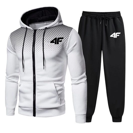 Men's Tracksuits Print Casual Round Dot Zipper Jacket+Jogging Sweatpants 2 Piece Set Daily Hooded Sweatshirt Clothing Hot Sales