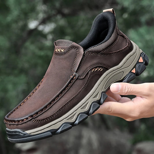 New Trend Men Genuine Leather Loafers Spring Autumn Hiking Shoes Stylish Outdoor Casual Shoes Cowhide Man Slip on Shoe Moccasins