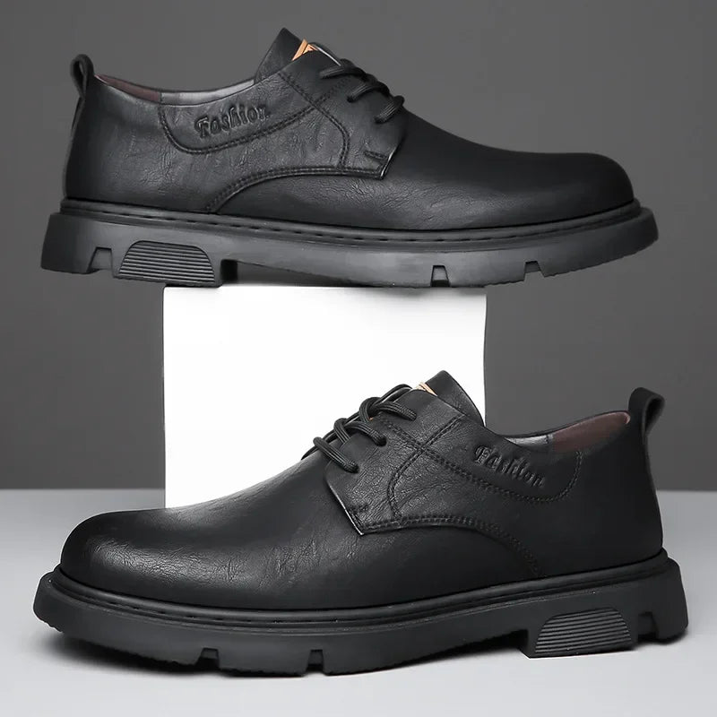 Cow Leather Autumn Platform Shoes for Men Fashion Casual New Designer Derby Shoes Male Low Top Work Ankel Boots Men