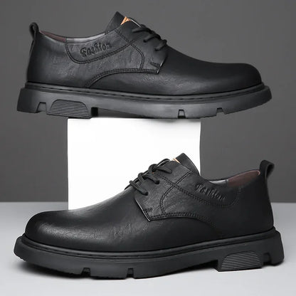 Cow Leather Autumn Platform Shoes for Men Fashion Casual New Designer Derby Shoes Male Low Top Work Ankel Boots Men
