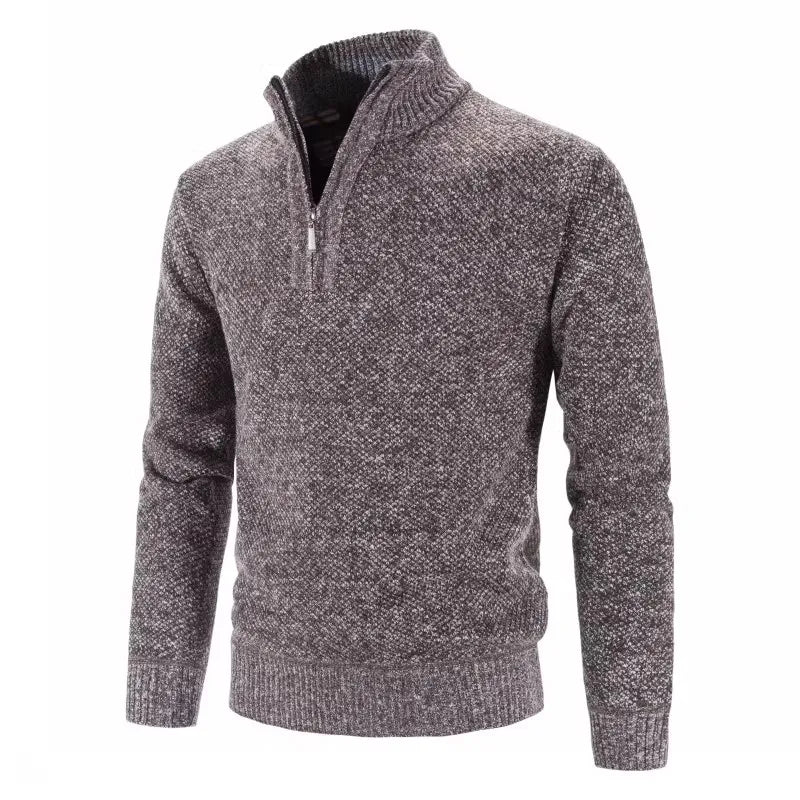 Efterår vinter tyk strikket sweater mænd pullovers solid farve lynlås mock hals slank fit strik pullovers mænd årsag sweater mand
