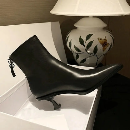 QUTAA 2025 Fashion Women Ankle Boots Sexy Autumn Winter Pointed Toe High Heels Genuine Leather Casual Black Shoes Size 34-43