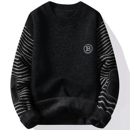 Mænds sweater Patckwork Round Neck Pullovers Fleece Foret tyk varm vinterstrik mode -hoppere Mands tøj