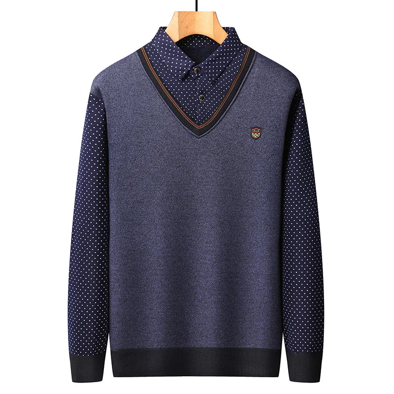 Mænds pullover med krave fleece polo skjorter langærmet tøj vintage smart afslappet strikede trøjer varme