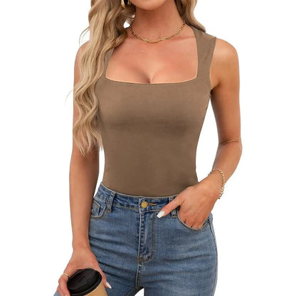 Kynþokkafull slimming t-shirts fyrir konur tísku ferningur háls ermalaus toppar harajuku skriðdreka kona föt frjálslegur toppur teigur götufatnaður