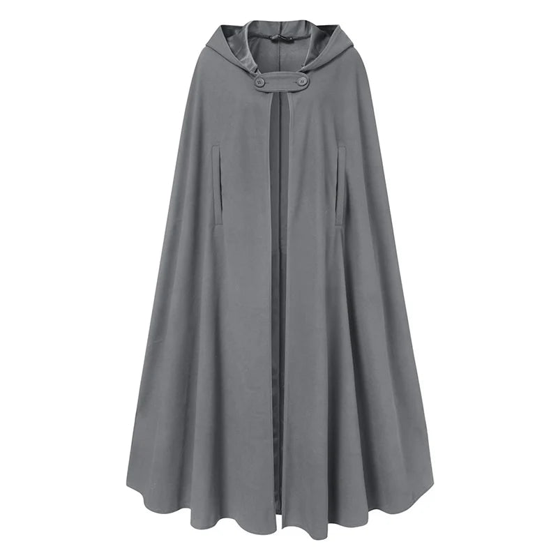 Women Long Cape Cloak Stylish Hooded Wool Blend Cloak Coat Ladies Autumn Hoodies Poncho Warm Cosplay Jackets Outwear Windbreaker