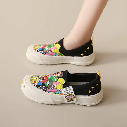 Plataforma de mujeres zapatos vulcanizados 2024 Mujer nueva gruesa Suele de mocasines Fashion Graffiti zapatillas para al aire libre zapatos deportivos