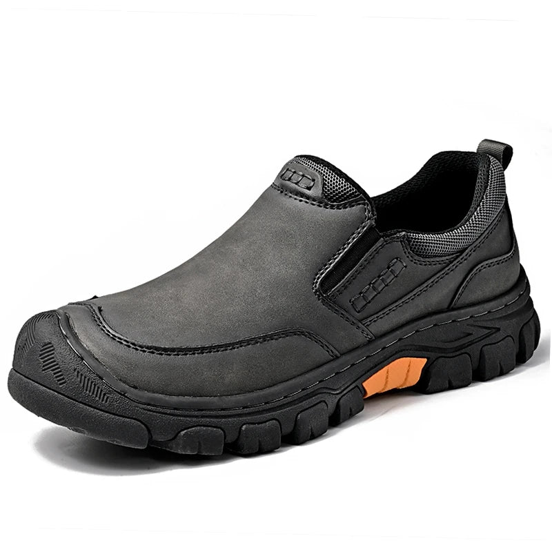 Genuine Leather Mens Slip on Shoes Hand Stitched Male Hiking Footwear Leisure Outdoor Treking Shoes New Antiskid Travel Trainers