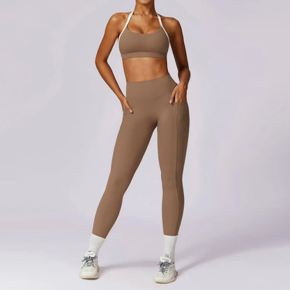 Women Tracksuit Yoga Set 2PCS Sport Suit GymWorkout Clothes Long Sleeve Gym Crop Top High Waist Leggings Fitness Bra Sports Wear
