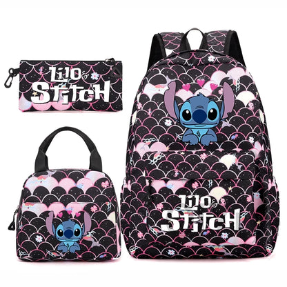 Disney Lilo Stitch Backpack Set for Girl Teen Student Back To School Knapsack Women Rucksack Mermaid Style Lunch Bag Pencil Case