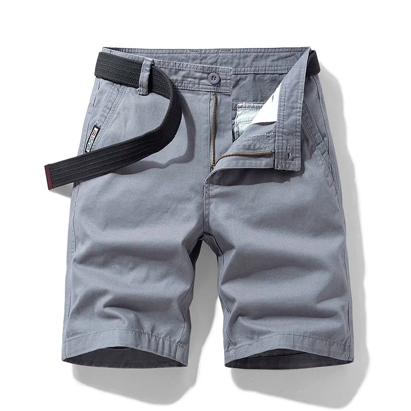 Summer thin multi pocket pure cotton workwear shorts men's oversized loose straight leg five point casual over knee beach shorts