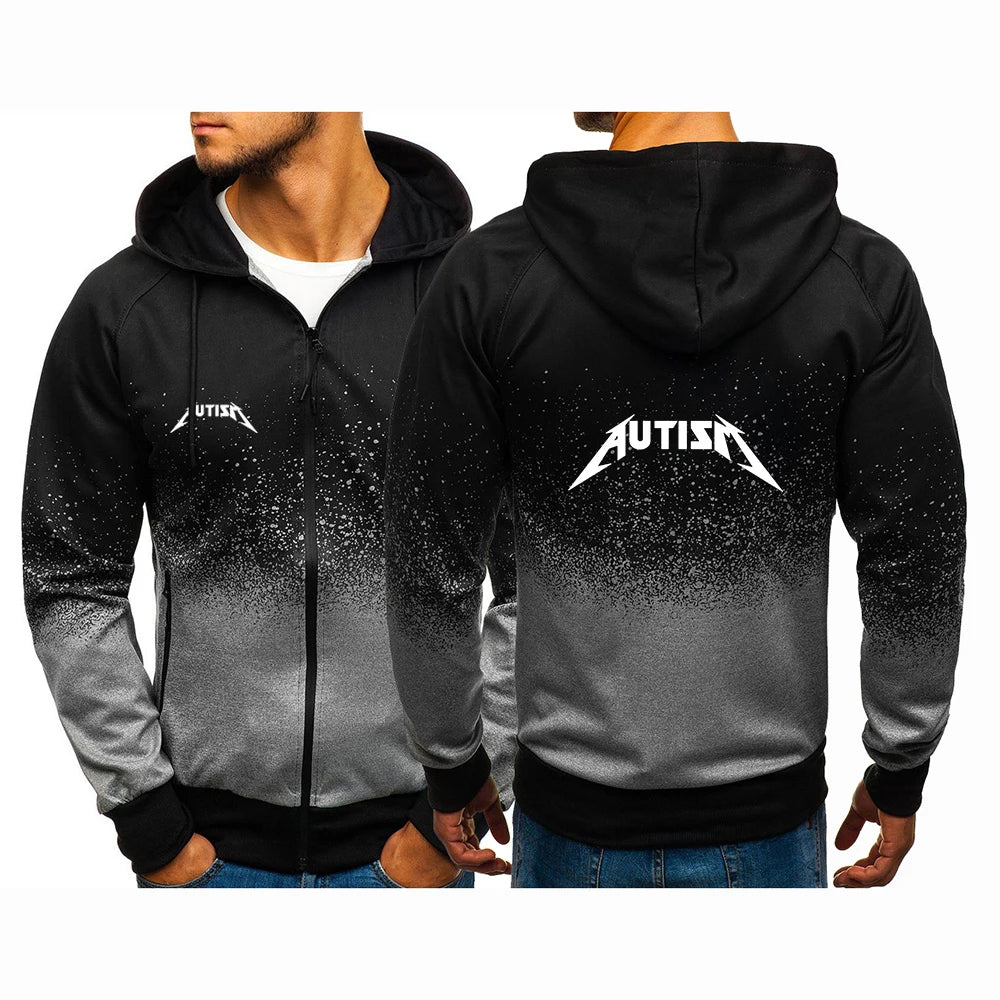 2025 Spring And Autumn Man's Autism Metal Rock Meme Logo Print Loose Leisure Comfortable Zipper Hoodies+Sports Pants Suits