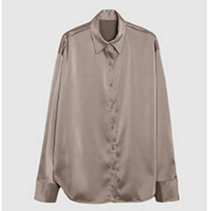 Spring Fashion Button Up Satin Seidenhemd Vintage Bluse Frauen weiße Tops Lady Long Sleeves weibliche losen Straßenhemden 11355