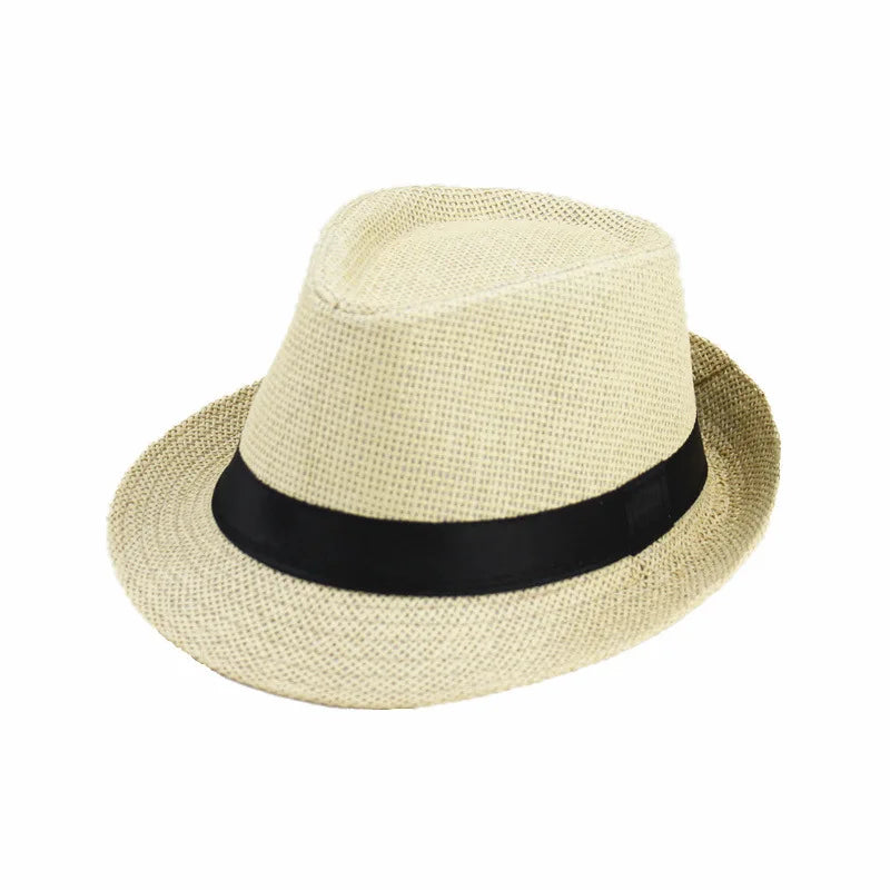 Primăvara Părinte Părinte Copil Straw Straw Cap Respirabil pentru bărbați pentru bărbați pentru bărbați Proteză Solut Panglică Decorare Sunshade Jazz Top Sun Hat F58