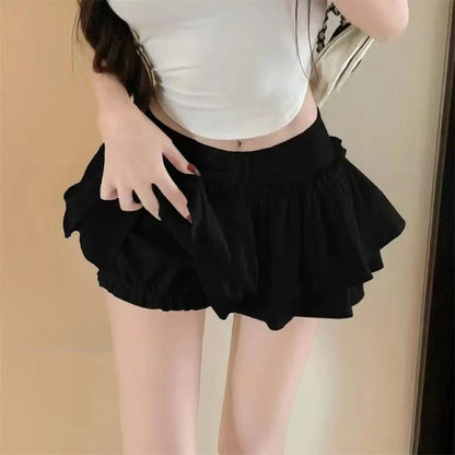 Shorts chique coreano chique em camadas de balé kawaii chique doce princesa mini saias elegantes elástica cintura alta saia combinando